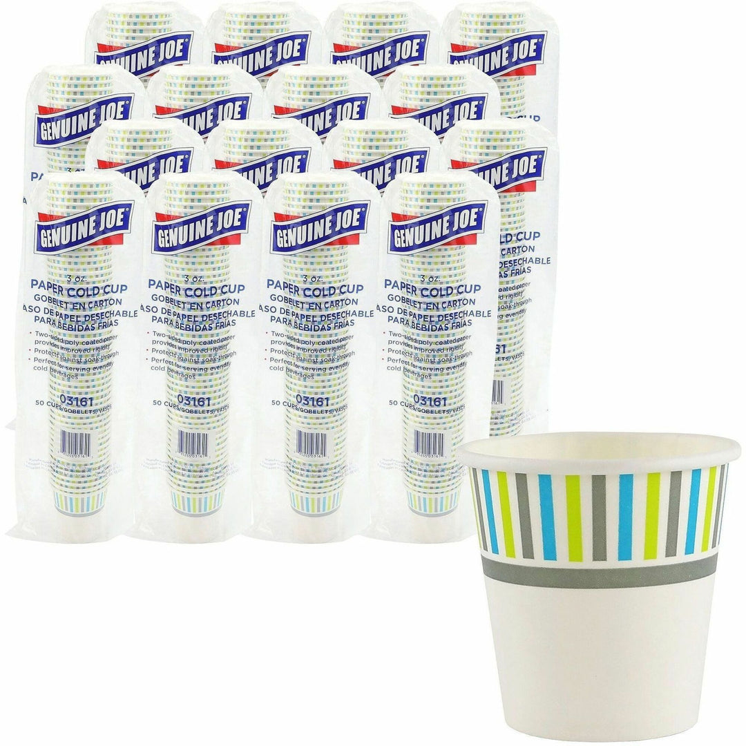 Image of Genuine Joe 03161CT 3 oz Cold Cups, 50 / Pack, 20 / Carton, White, Paper, Cold, Beverage