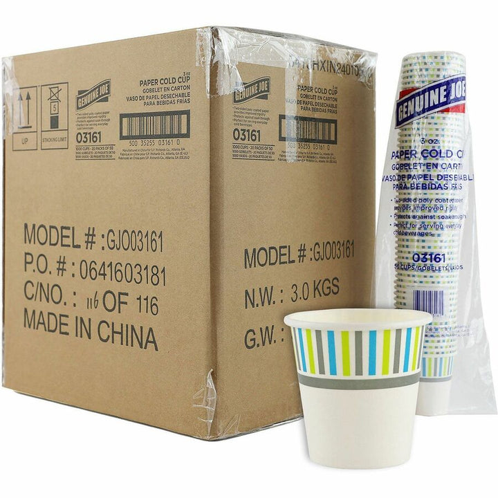 Image of Genuine Joe 03161CT 3 oz Cold Cups, 50 / Pack, 20 / Carton, White, Paper, Cold, Beverage