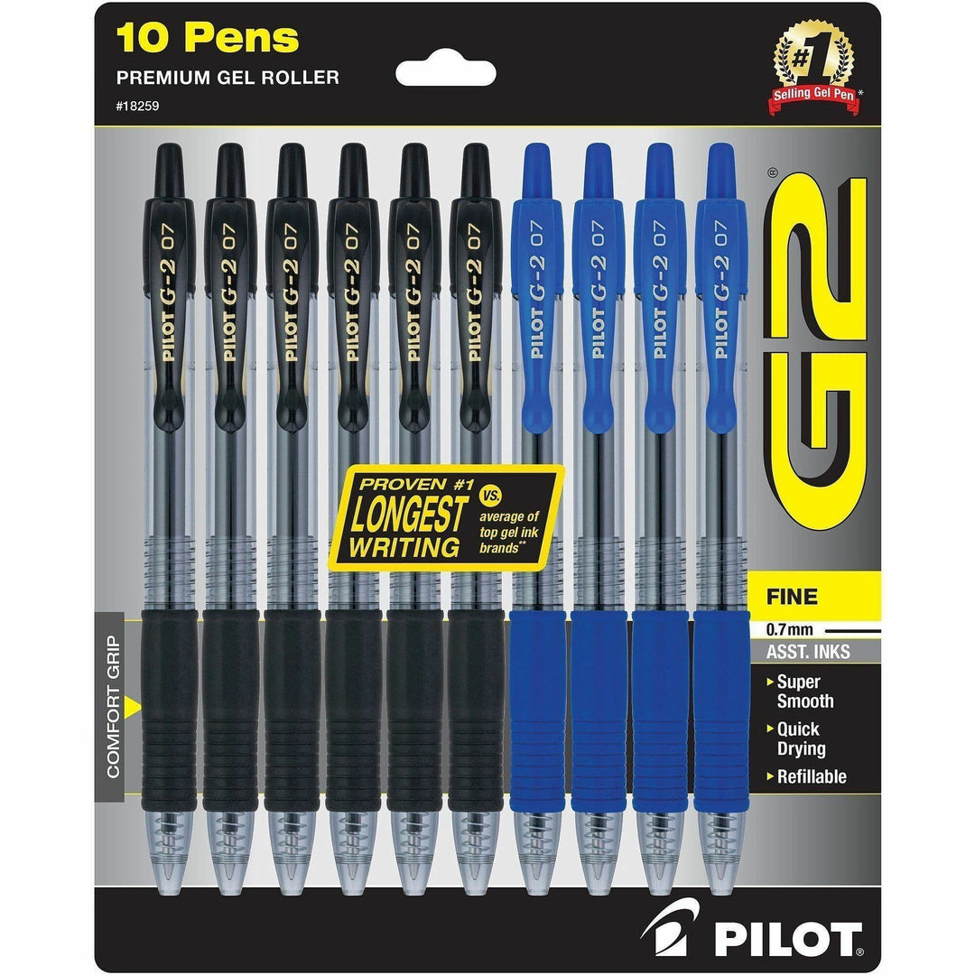 Image of Pilot® G2 Premium Gel Pen, Retractable, Fine 0.7 mm, Assorted Ink and Barrel Colors, 10/Pack