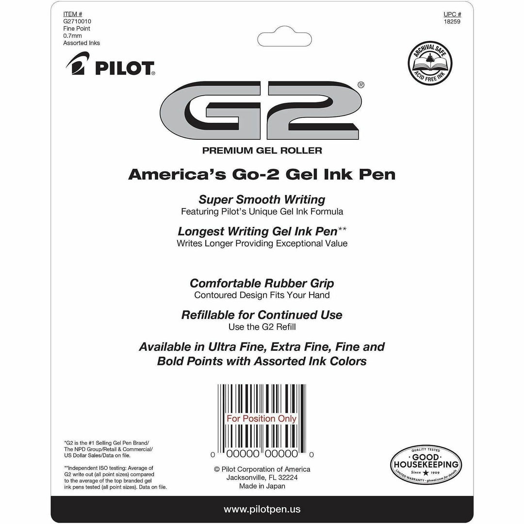 Image of Pilot® G2 Premium Gel Pen, Retractable, Fine 0.7 mm, Assorted Ink and Barrel Colors, 10/Pack