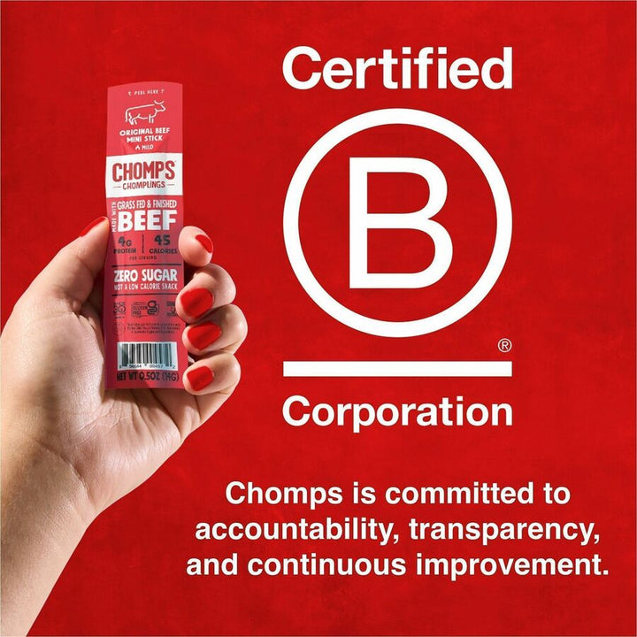 Image of CHOMPS LCO24 Original Beef Chomplings Snack Sticks, Gluten-free, No Added Harmones, Original Beef Jerky, Spicy, 0.50 oz, 24 / Pack