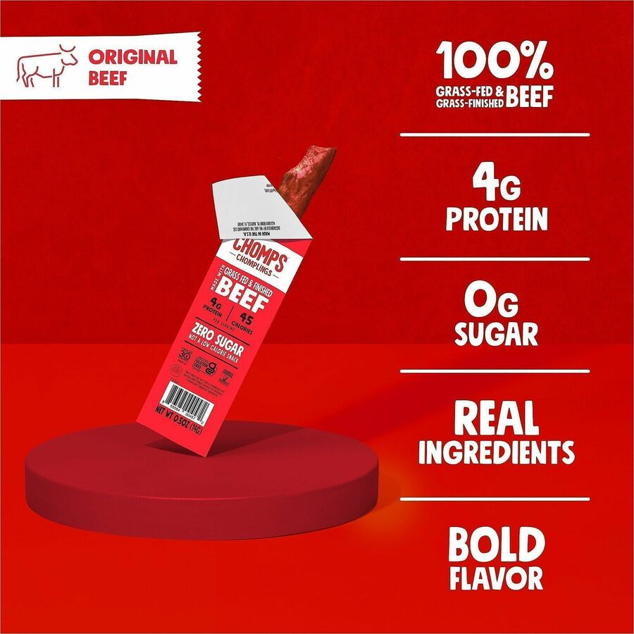 Image of CHOMPS LCO24 Original Beef Chomplings Snack Sticks, Gluten-free, No Added Harmones, Original Beef Jerky, Spicy, 0.50 oz, 24 / Pack