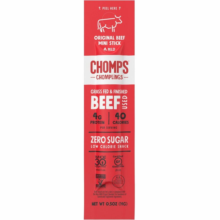 Image of CHOMPS LCO24 Original Beef Chomplings Snack Sticks, Gluten-free, No Added Harmones, Original Beef Jerky, Spicy, 0.50 oz, 24 / Pack
