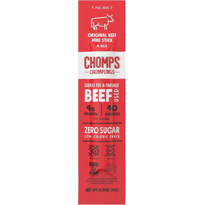Image of CHOMPS LCO24 Original Beef Chomplings Snack Sticks, Gluten-free, No Added Harmones, Original Beef Jerky, Spicy, 0.50 oz, 24 / Pack