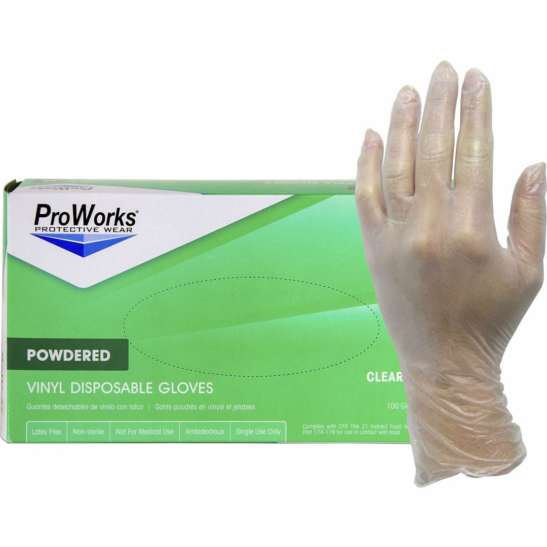 Image of HOSPECO® Gloves,Industrl,Vinyl,Powder,3 mil,9"L,Sml,100/BX,10BX/CT,CL