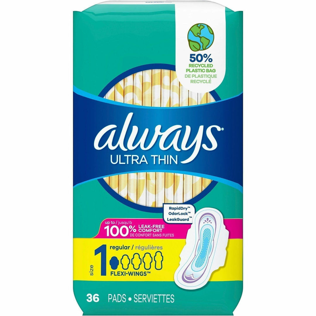 Image of Always 08322 Flexi-Wing Ultra Thin Pads, Regular, Anti-leak, Comfortable, Absorbent, 36 / Pack