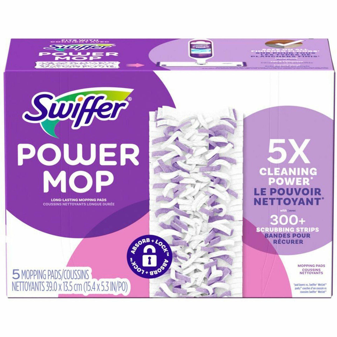 Image of Swiffer® PowerMop Mopping Pads, 5.3 x 15.4, White/Purple, 5 Pads/Box