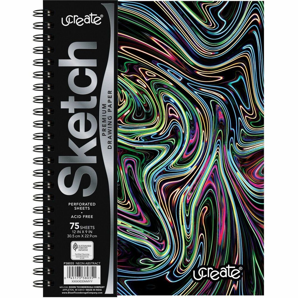 Image of Pacon® Sketchbook,Squiggles,75 Pages,120 gsm,9"x6",Neon