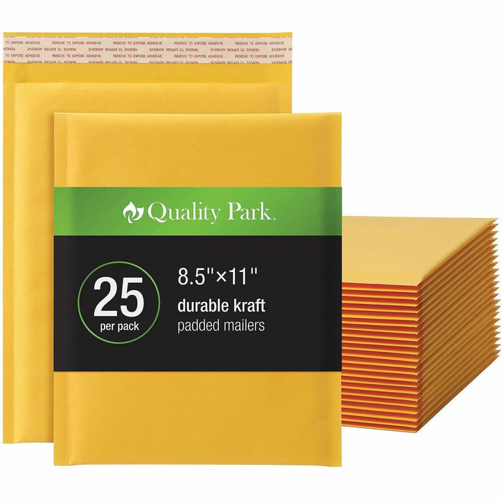 Image of Quality Park 85759 Bubble Mailers, Bubble, 8 1/2" W x 11" Length, Strip, Brown Kraft, 25 / Box