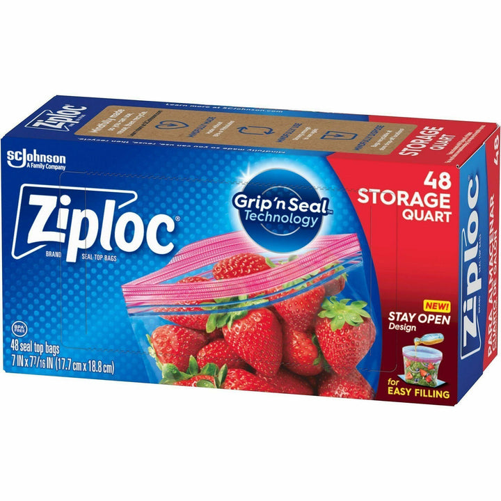 Image of Ziploc® 351317 Stand-Up Storage Bags, 1 quart Capacity, Blue, Kitchen, Storage, 48 / Box