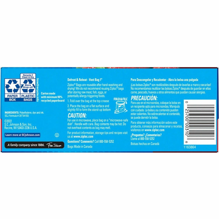 Image of Ziploc® 351317 Stand-Up Storage Bags, 1 quart Capacity, Blue, Kitchen, Storage, 48 / Box