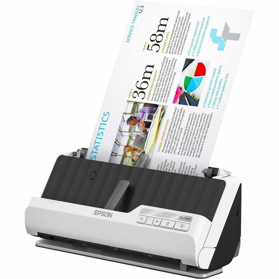 Image of Epson DS-C490 Sheetfed Scanner, 10-bit Color, 40 ppm (Mono), 40 ppm (Color), Duplex Scanning, USB, 1 Box