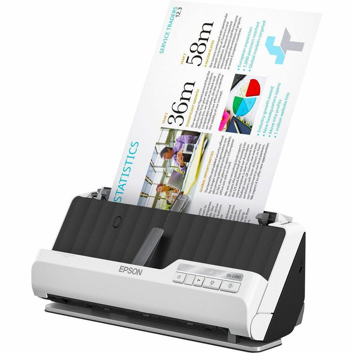Image of Epson DS-C490 Sheetfed Scanner, 10-bit Color, 40 ppm (Mono), 40 ppm (Color), Duplex Scanning, USB, 1 Box