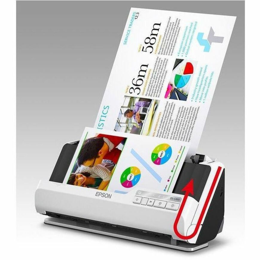 Image of Epson DS-C490 Sheetfed Scanner, 10-bit Color, 40 ppm (Mono), 40 ppm (Color), Duplex Scanning, USB, 1 Box