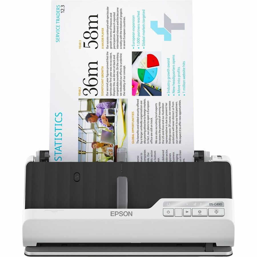 Image of Epson DS-C490 Sheetfed Scanner, 10-bit Color, 40 ppm (Mono), 40 ppm (Color), Duplex Scanning, USB, 1 Box