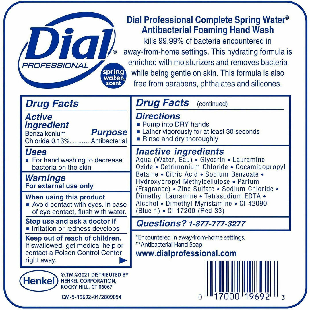Image of Dial® Handwash,Antibacterial,Foam,Refill,SpringWater,1700ml,BE