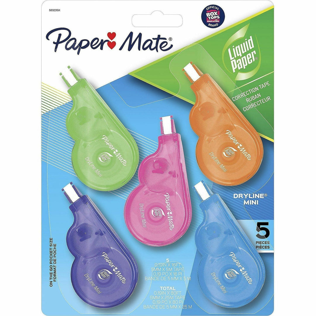 Image of Paper Mate® Correction Tape,1/5"x16.4', 5/PK,White Tape, AST Dispensers