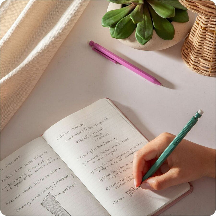 Image of U Brands 6591U01-24 U-Eco Speckled Hex Mechanical Pencils, 0.7 mm Green, Pink, Blue, Gray Lead, HB/#2, Refillable, Green, Pink, Blue Barrel, 1 Each