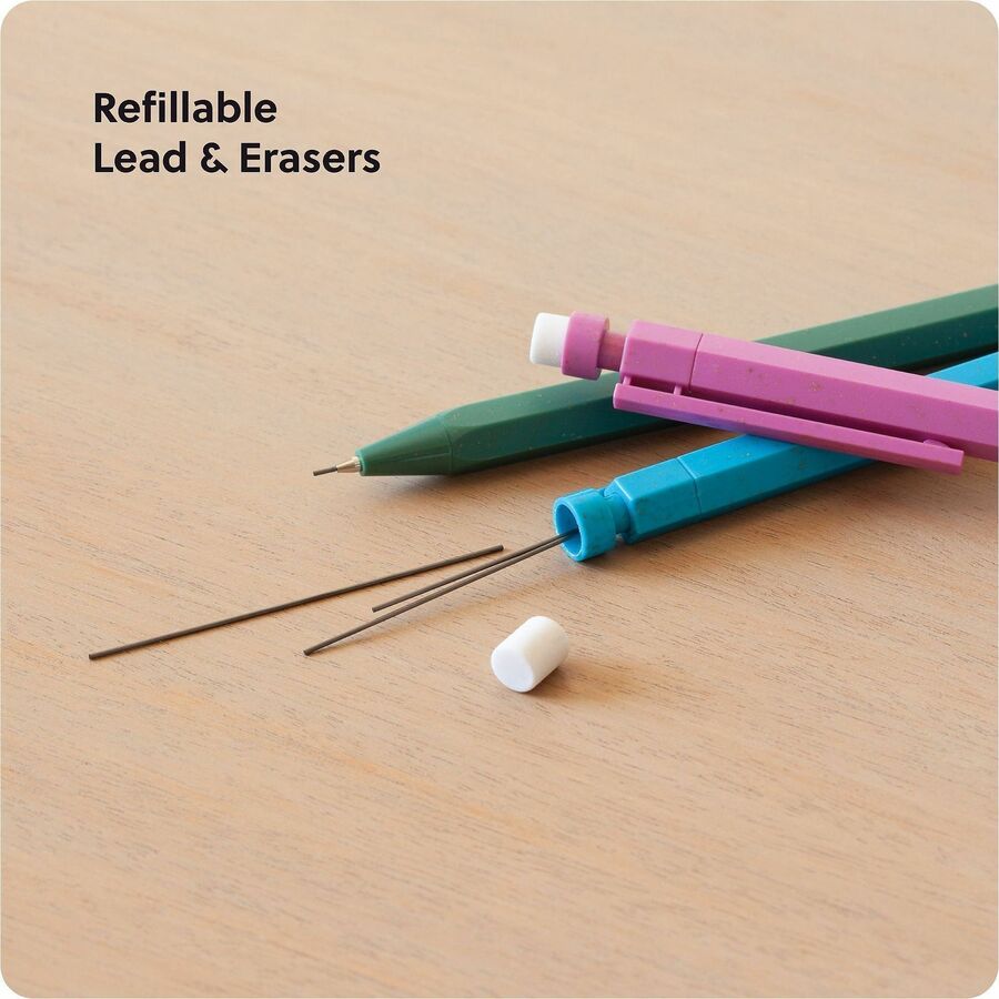 Image of U Brands 6591U01-24 U-Eco Speckled Hex Mechanical Pencils, 0.7 mm Green, Pink, Blue, Gray Lead, HB/#2, Refillable, Green, Pink, Blue Barrel, 1 Each