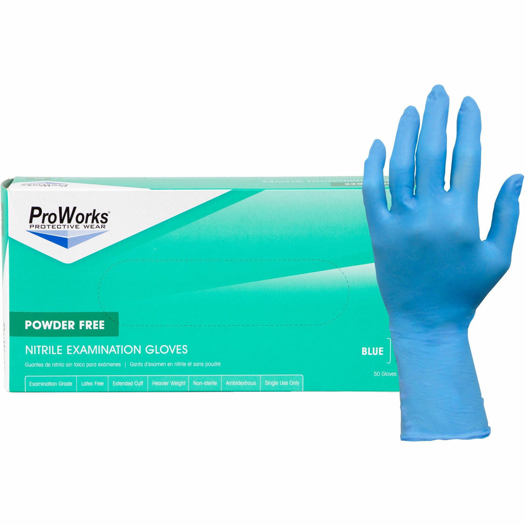 Image of HOSPECO® Exam Gloves,ExtendedCuff,Nitrile,8 mil,Med,100/BX,10BX/CT,BE