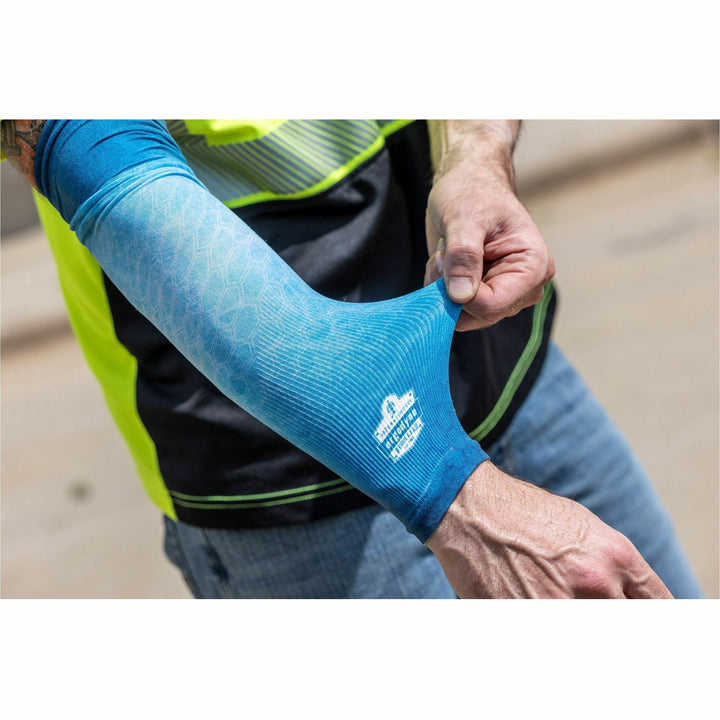 Image of Ergodyne Chill-Its 12195 6695 Sun Protection Arm Sleeves, Blue, UV Protection, Moisture Wicking, Stretchable, Machine Washable, 2 / Pair