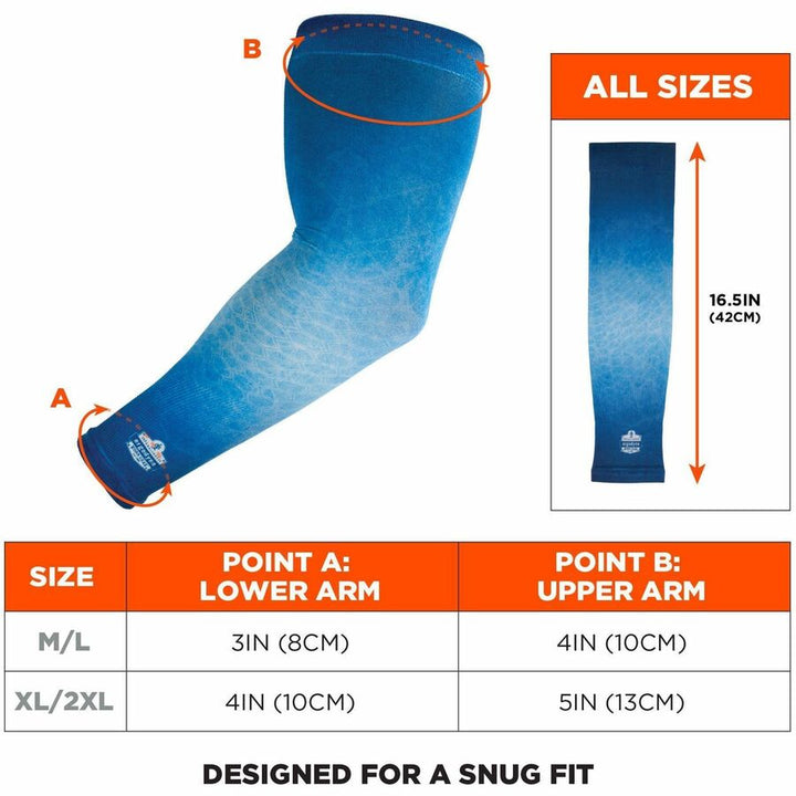 Image of Ergodyne Chill-Its 12195 6695 Sun Protection Arm Sleeves, Blue, UV Protection, Moisture Wicking, Stretchable, Machine Washable, 2 / Pair
