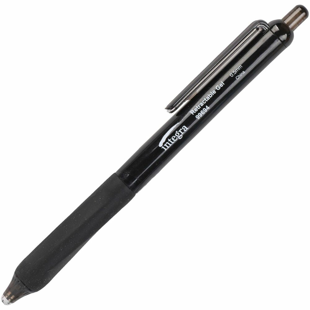 Image of Integra Pens,Gel,Silent Retractable,Quick Dry,0.5mm,12/BX,BK