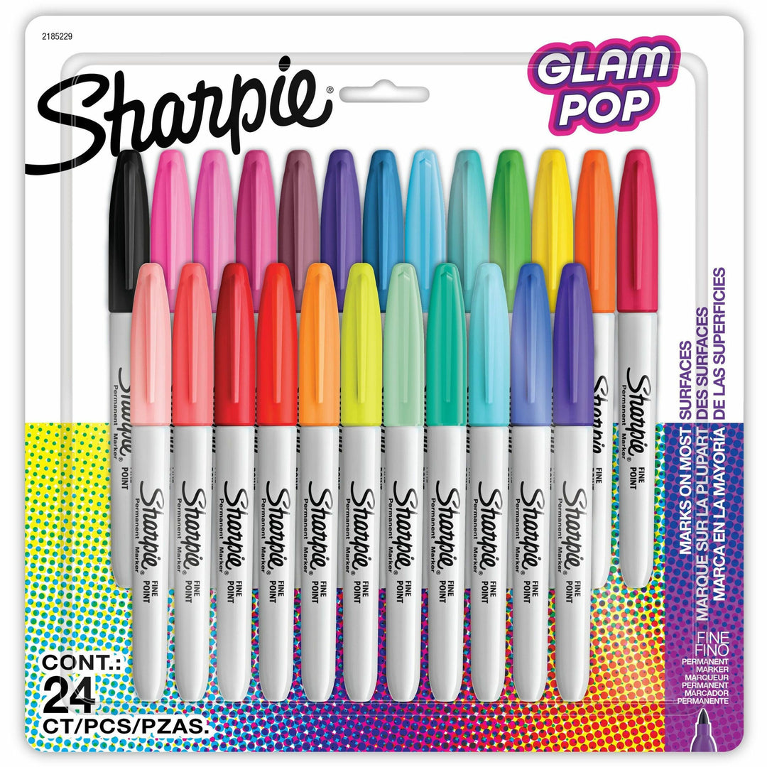 Image of Sharpie® Fine Tip Permanent Marker, Fine Bullet Tip, Assorted 80s Glam Colors, 24/Pack