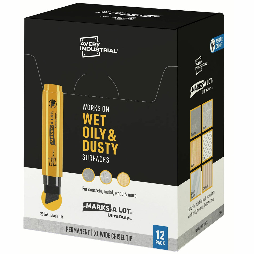 Image of Avery® Markers,Permanent,Industrial,Chisel,0.18mm,12/PK,Black