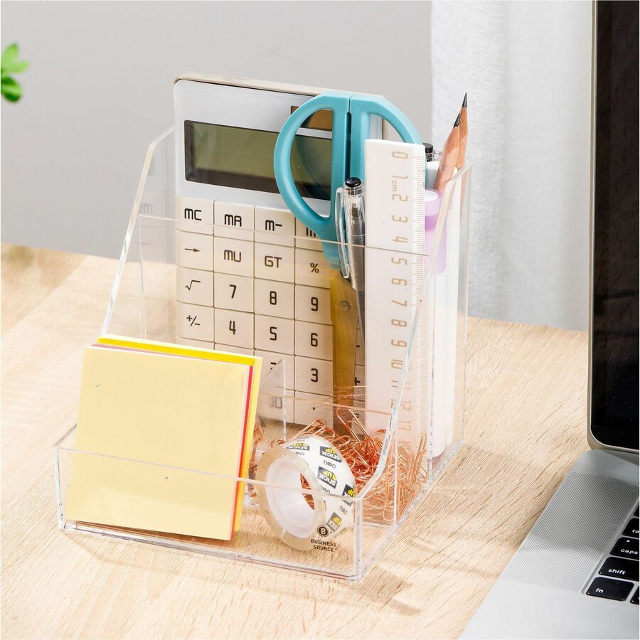 Image of Business Source Desktop Organizer,4Comprtmnt,Acrylic,5-3/5"x5-3/5"x5-1/2",CL