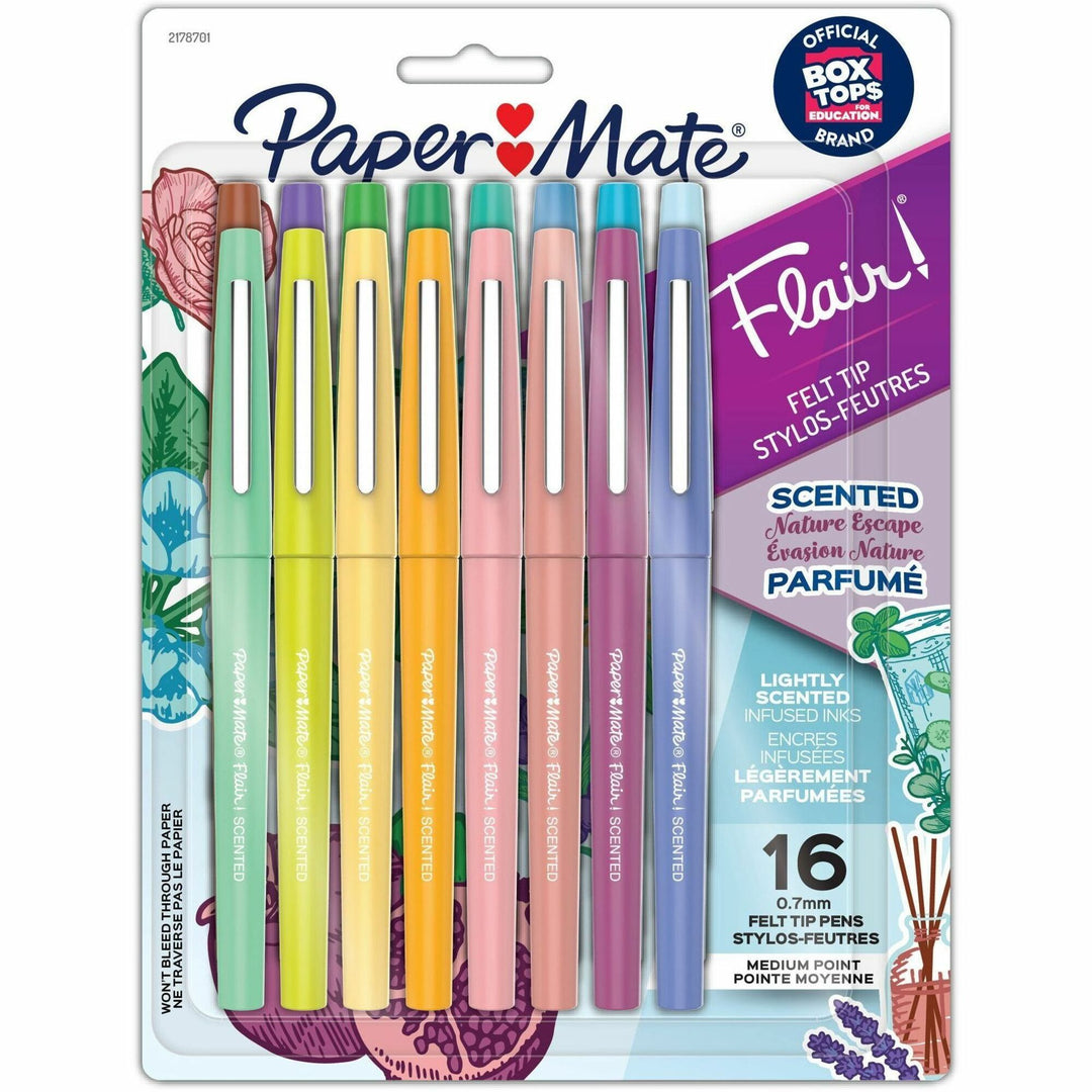 Image of Paper Mate® Flair Scented Felt Tip Porous Point Pen, Stick, Medium 0.7 mm, Nature Escape Scents, Assorted Ink and Barrel Colors, 16/Pack