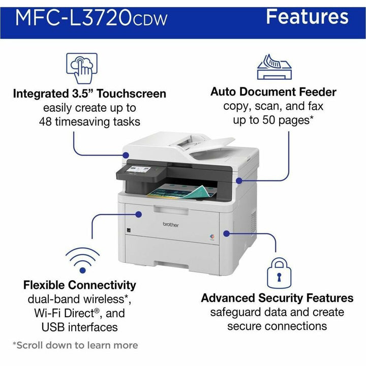 Image of Brother MFC-L3720CDW Wireless Digital Colour All-in-One Printer with Copy, Scan and Fax, Duplex and Mobile Printing