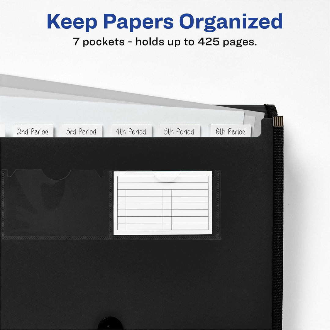 Image of Avery® Expanding File Folder Organizer, 7 Sections, Hook/Loop Closure, Letter Size, Black