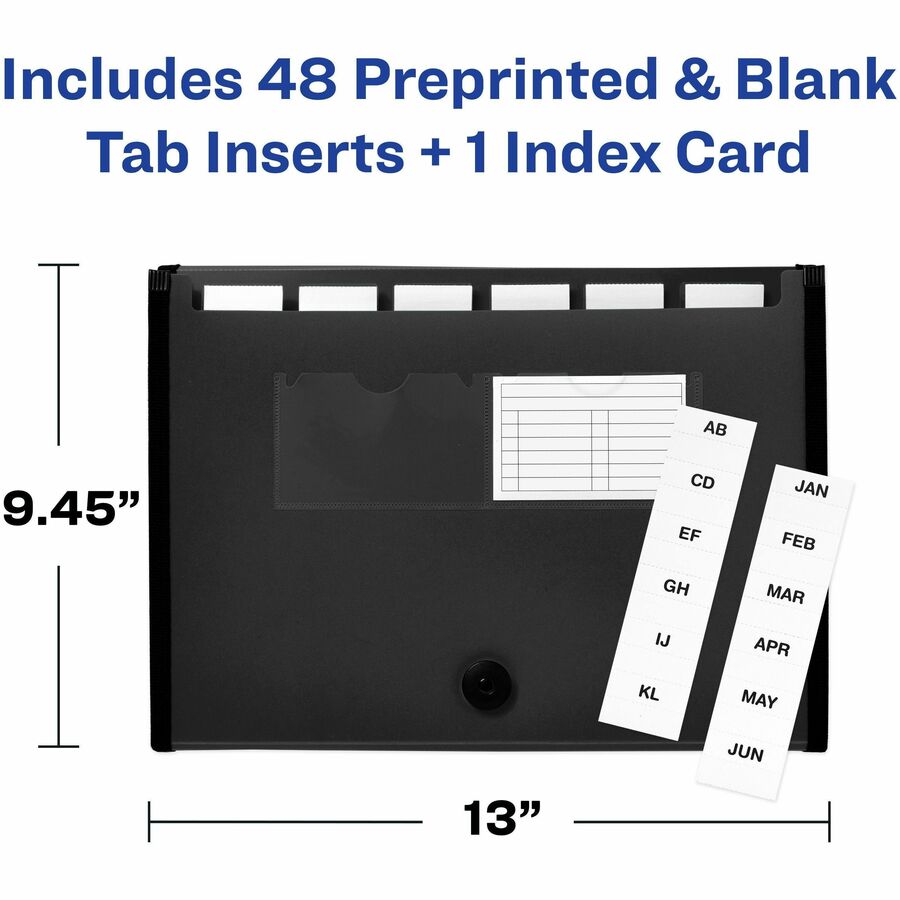 Image of Avery® Expanding File Folder Organizer, 7 Sections, Hook/Loop Closure, Letter Size, Black