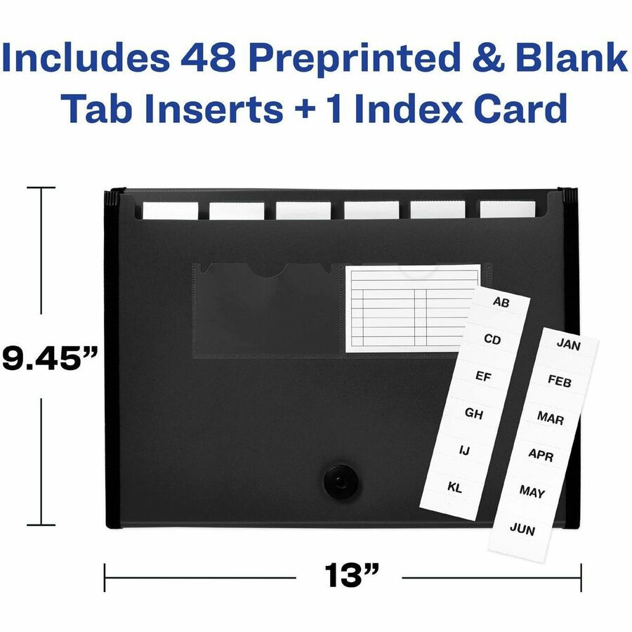 Image of Avery® Expanding File Folder Organizer, 7 Sections, Hook/Loop Closure, Letter Size, Black