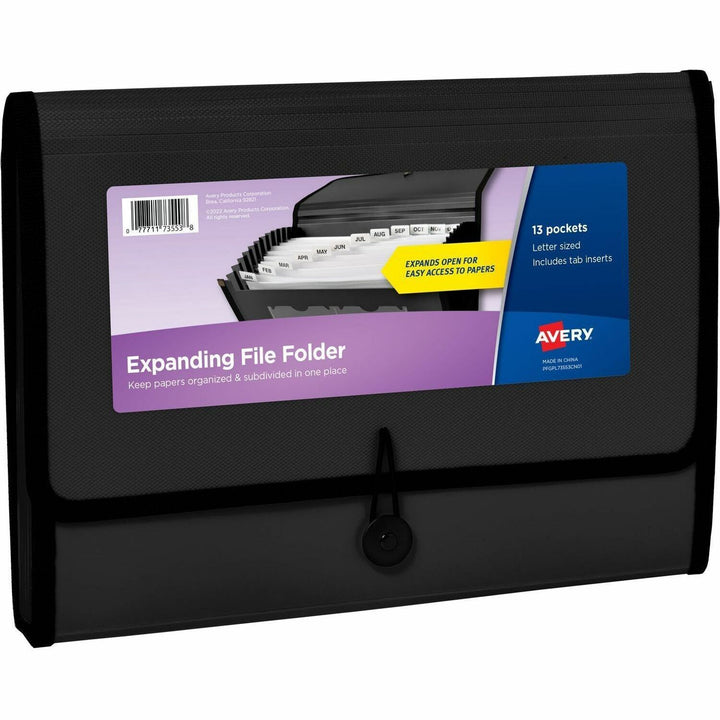 Image of Avery® File Organizer,13-Pocket,Accordion,Poly,Letter-A4-Size,BK