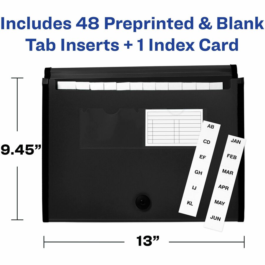 Image of Avery® File Organizer,13-Pocket,Accordion,Poly,Letter-A4-Size,BK