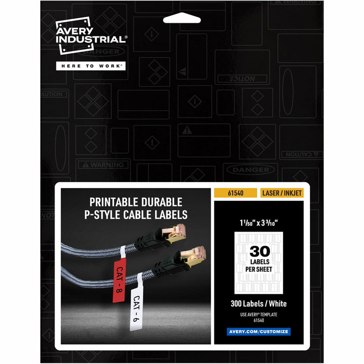 Image of Avery® Labels,f/Cables,P-Style,Laser/Inkjet,1.02"x3.3",300/PK,WE