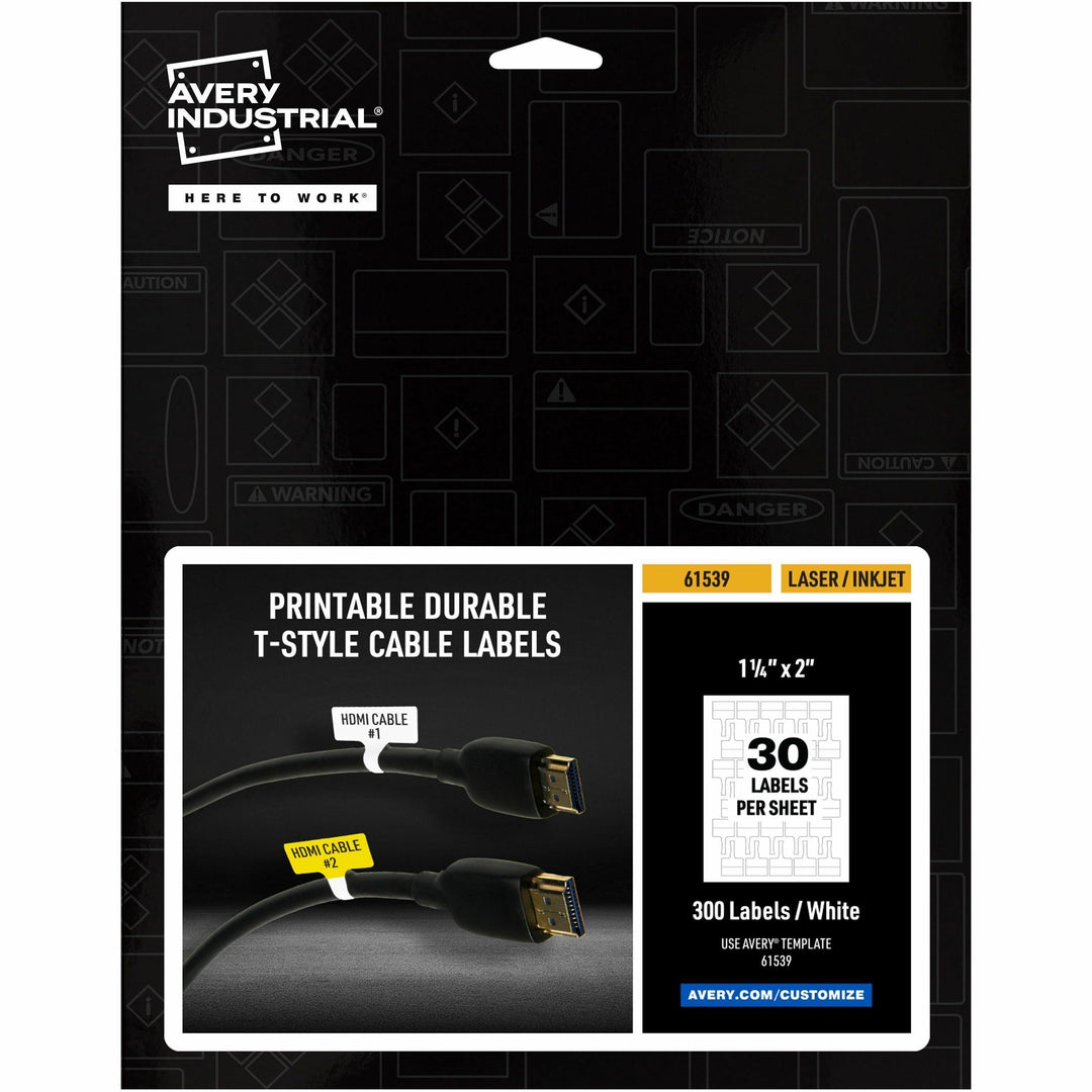 Image of Avery® Labels,f/Cables,T-Style, Laser/Inkjet,1.25"x2",300/PK,White