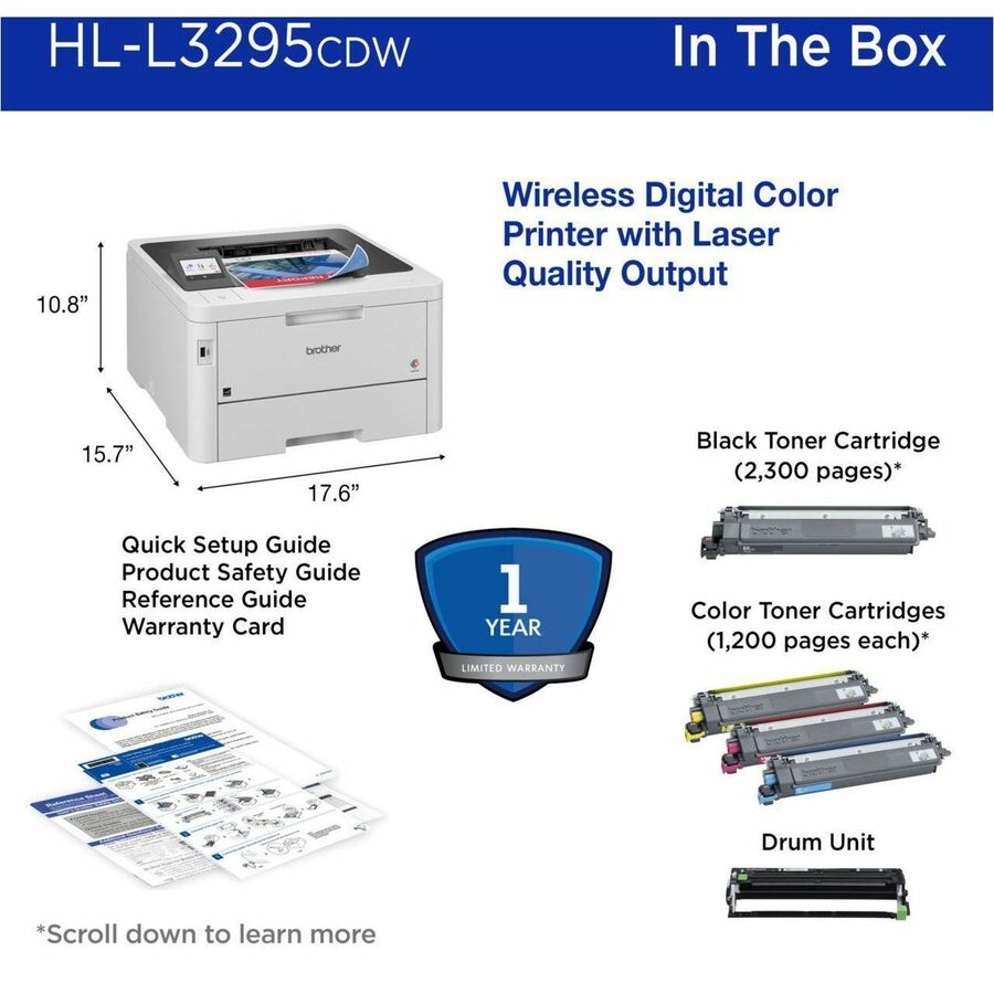 Image of Brother HL-L3295CDW Wireless Compact Digital Color Printer