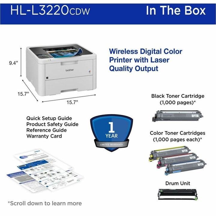 Image of Brother Printer,DigitalColor,19ppm,15-7/10"x15-7/10"x9-2/5",WE