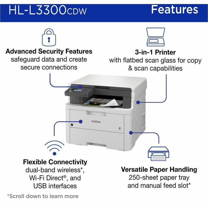 Image of Brother HL-L3300CDW Wireless Digital Color Multi-Function Printer, For Plain Paper Print, 1 Each