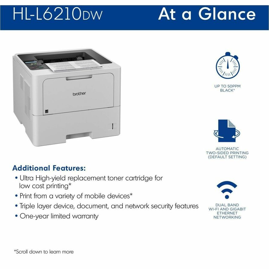 Image of Brother HL-L6210DW Business Monochrome Laser Printer