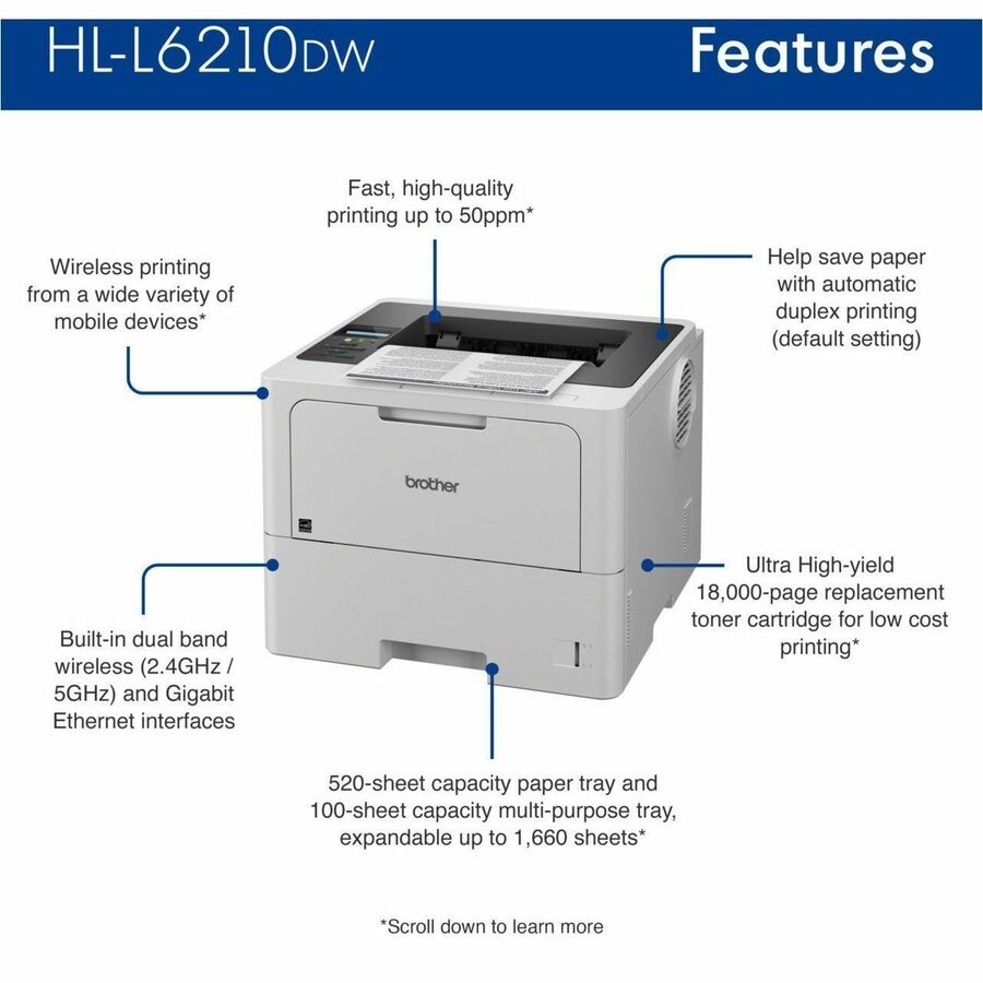 Image of Brother HL-L6210DW Business Monochrome Laser Printer