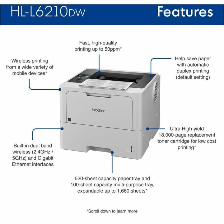 Image of Brother HL-L6210DW Business Monochrome Laser Printer