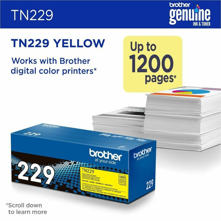 Image of Brother TN229Y Standard Yield Yellow Toner Cartridge, 1200 Pages, 1 Each