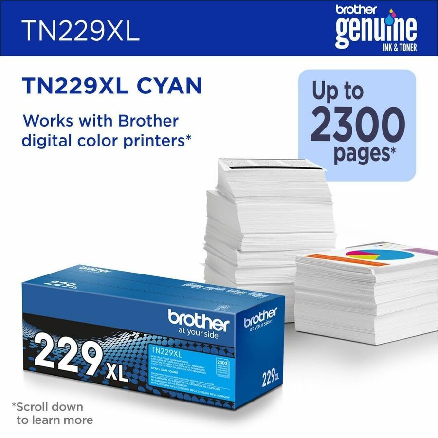 Image of Brother TN229XLC High-yield Cyan Toner Cartridge, 2300 Pages Cyan, 1 Each