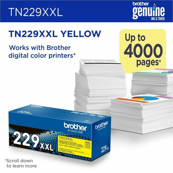 Image of Brother TN229XXLY Super High-yield Yellow Toner Cartridge, 4000 Pages, 1 Each