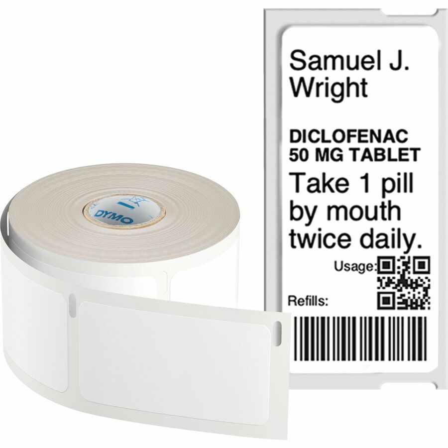 Image of Dymo 2187918 LW Durable Labels, 1" W x 2 1/8" Length, Direct Thermal, White, Plastic, 500 / Roll, 500 / Roll