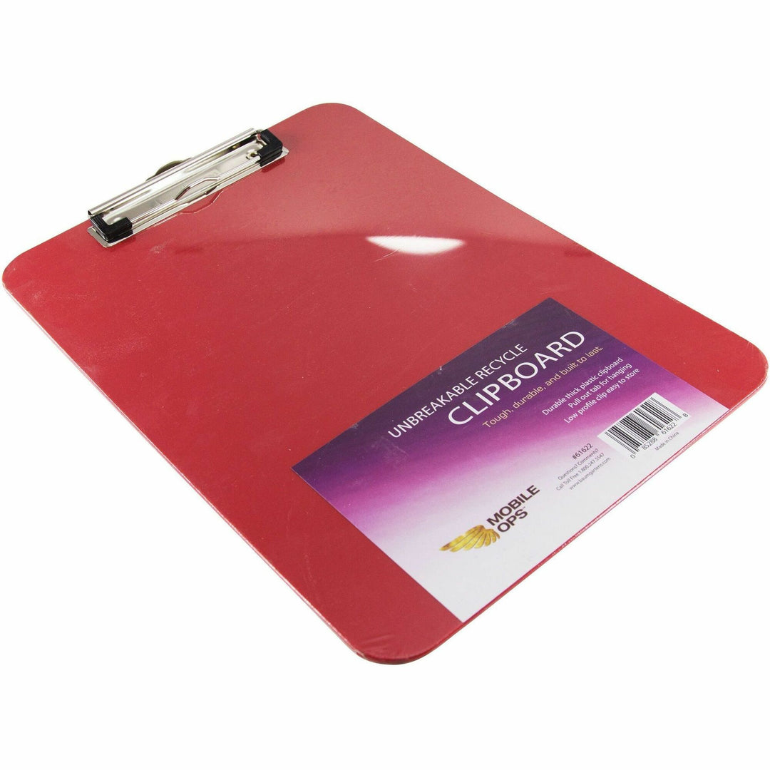 Image of Mobile OPS® Unbreakable Recycled Clipboard, 0.25" Clip Capacity, Holds 8.5 x 11 Sheets, Red